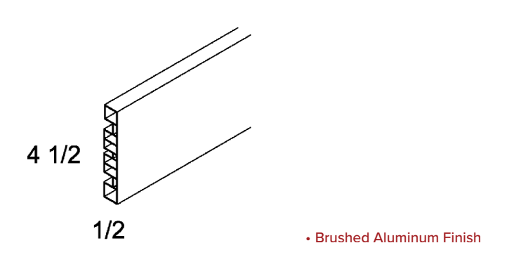 Mouldings - Brushed Aluminum PVC Toe Kick — dimensional drawing