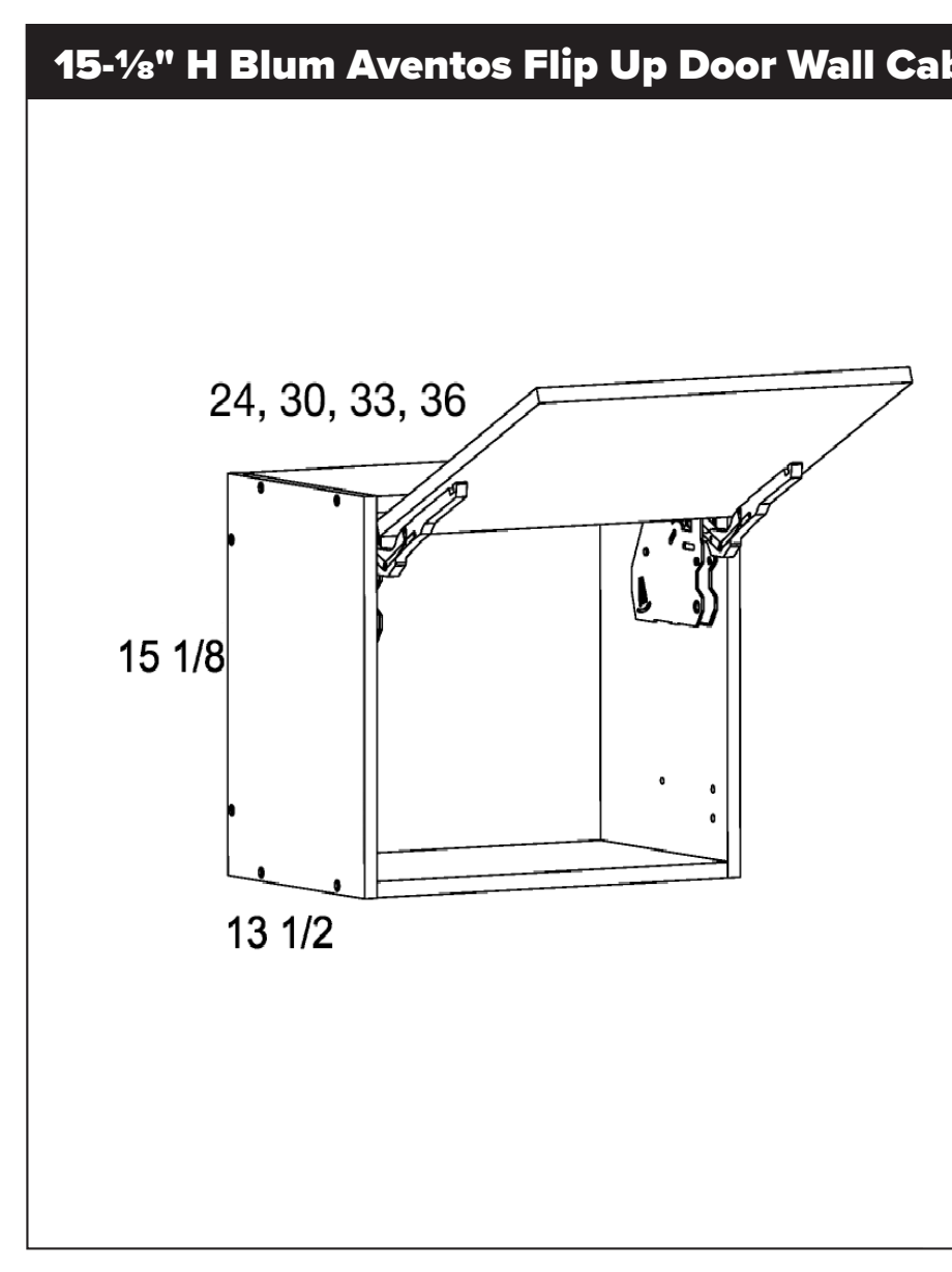 15-1/8" H Blum Aventos Flip Up Door Wall Cabinets — dimensional drawing