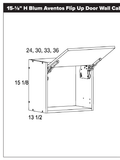 15-1/8" H Blum Aventos Flip Up Door Wall Cabinets — dimensional drawing