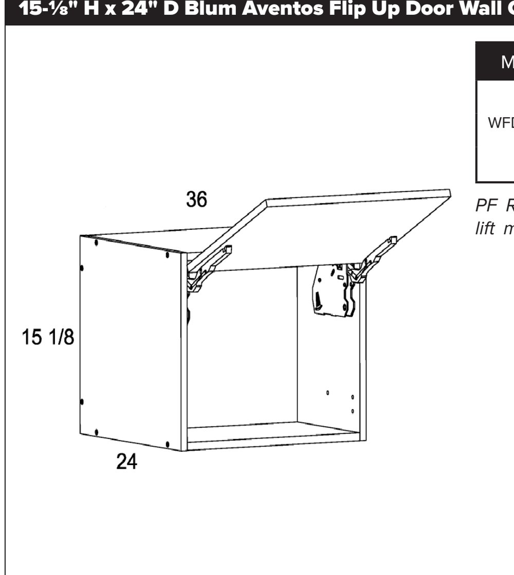 15-1/8" H x 24" D Blum Aventos Flip Up Door Wall Cabinet — dimensional drawing