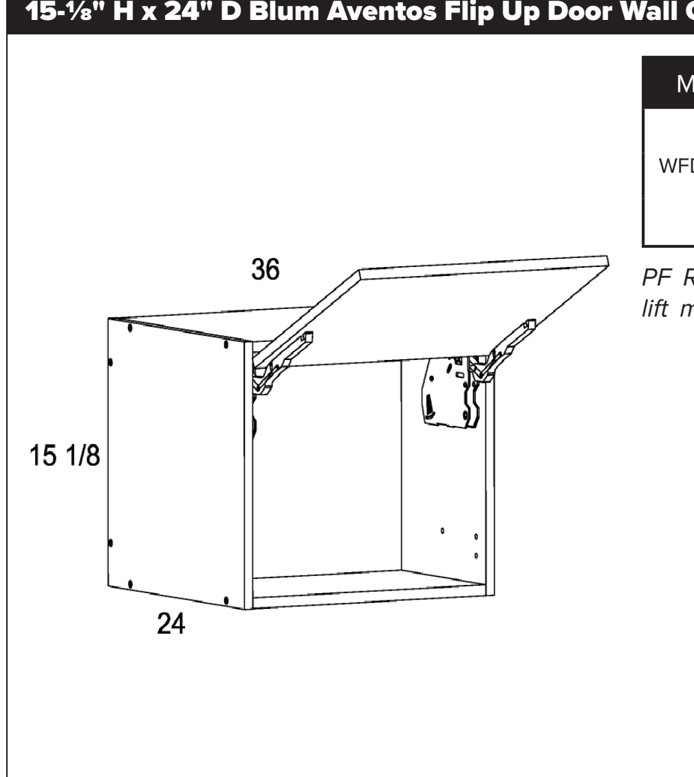 15-1/8" H x 24" D Blum Aventos Flip Up Door Wall Cabinet — dimensional drawing