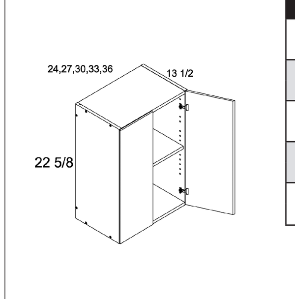 Torino White Pine 22-5/8" H Wall Bridge Cabinets — dimensional drawing