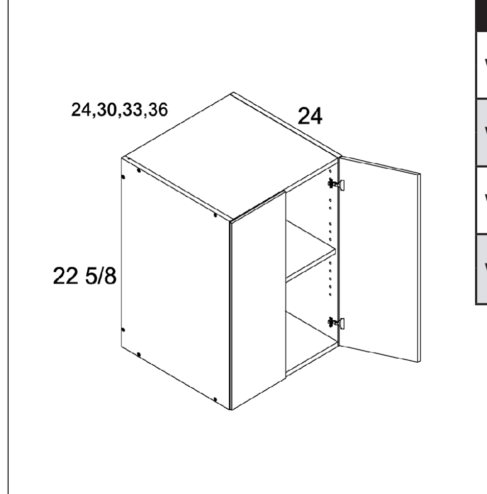 Torino White Pine 22-5/8" H Wall Refrigerator Cabinets — dimensional drawing