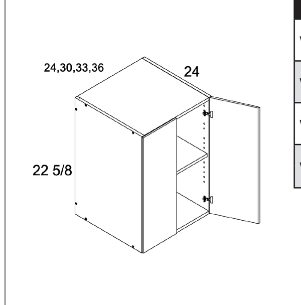 Torino White Pine 22-5/8" H Wall Refrigerator Cabinets — dimensional drawing