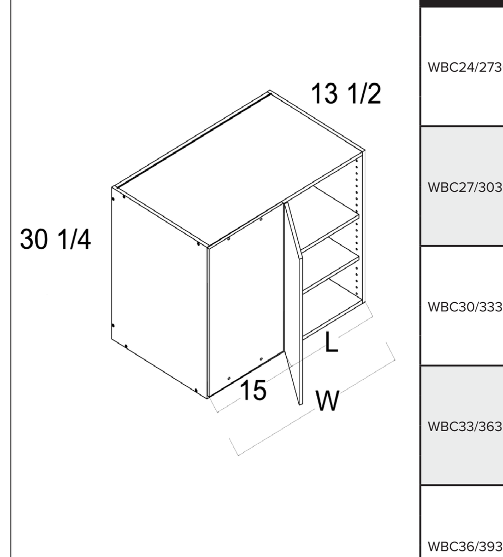 30" H Wall Blind Corner Cabinets — dimensional drawing