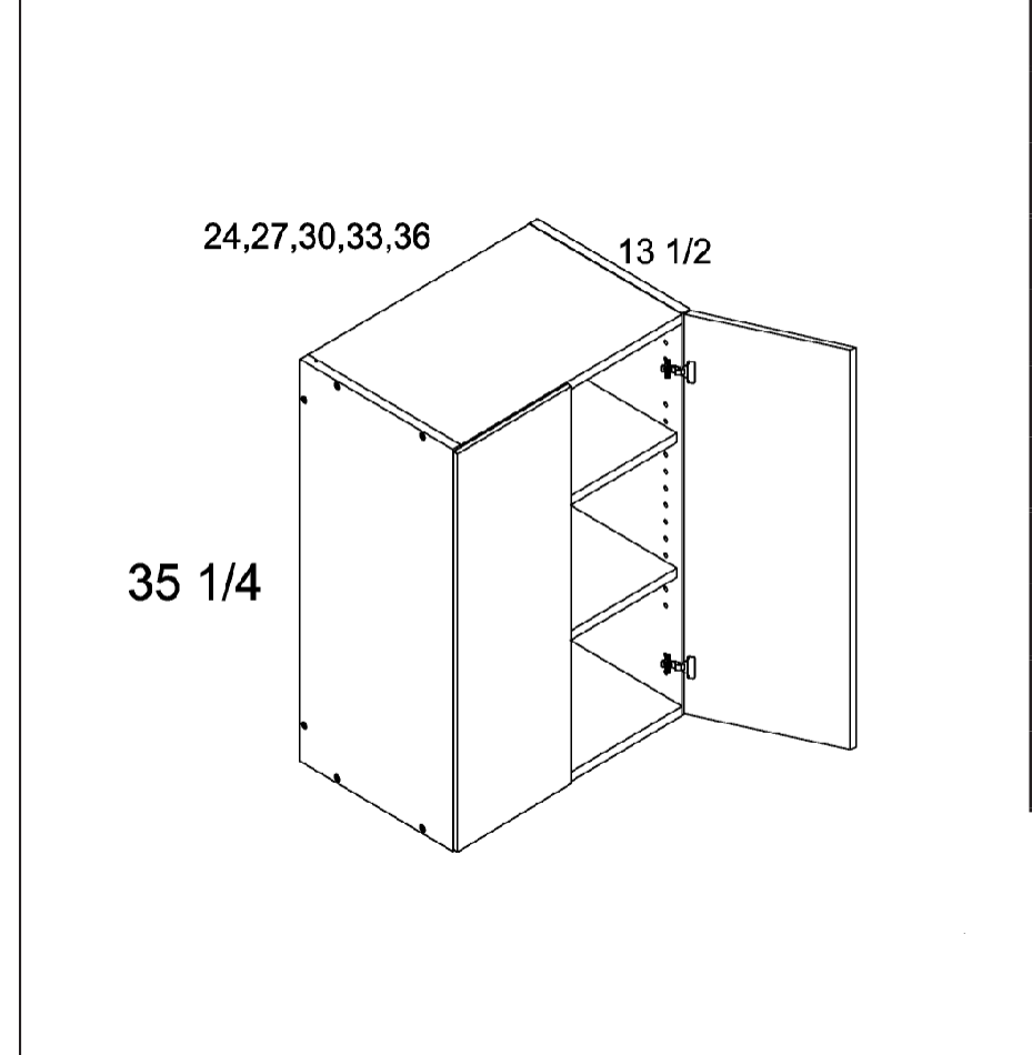 35" H Double Door Wall Cabinets — dimensional drawing