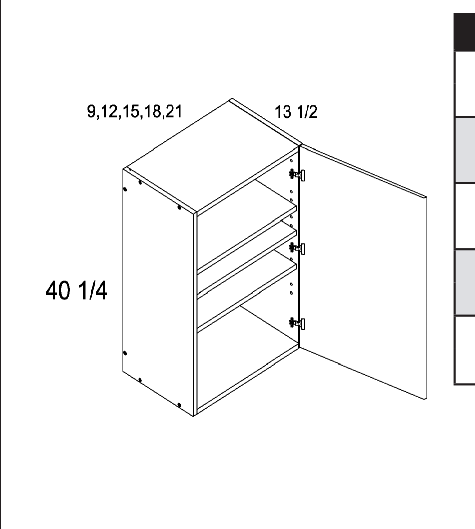 40" H Single Door Wall Cabinets — dimensional drawing