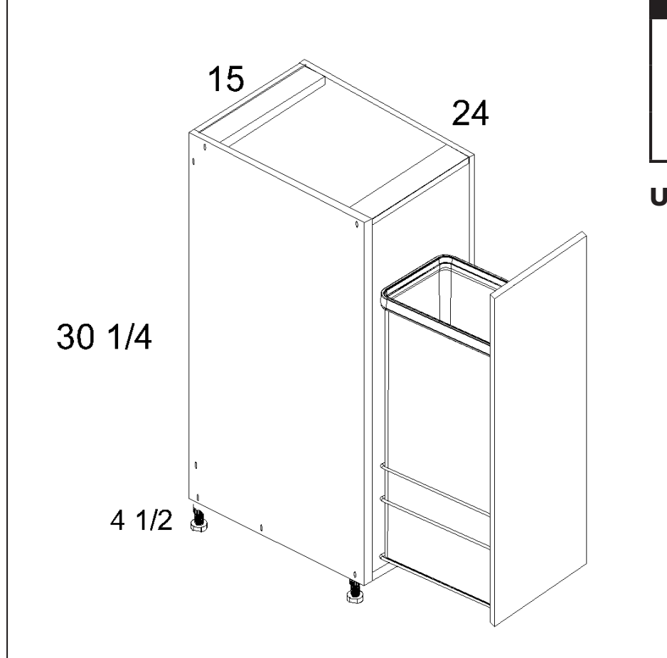 Accessory Base - Full Height Door Base with Single Trash Can Pullout — dimensional drawing