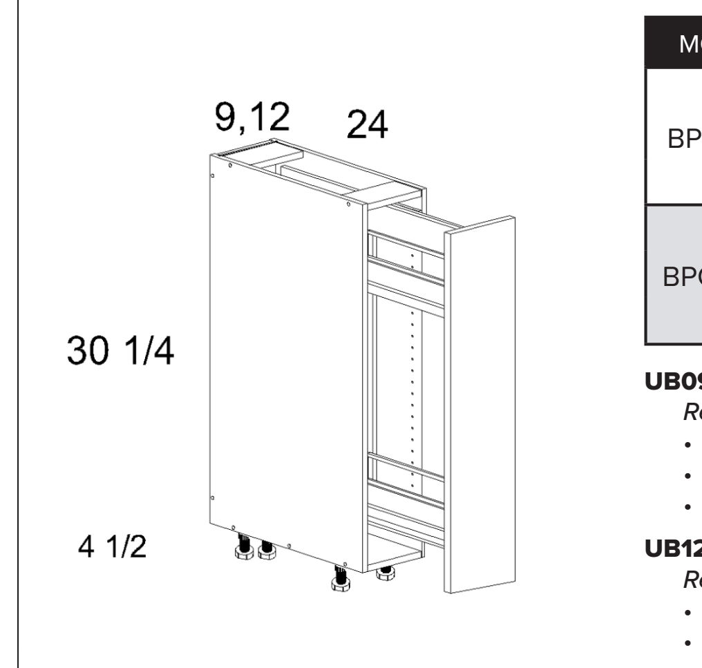 Torino White Pine Accessory Base - Full Height Door Bases with Organizer Pullout — dimensional drawing