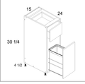 Torino White Pine Accessory Base - Single Door Single Drawer Base with Single Trash Can Pullout — dimensional drawing