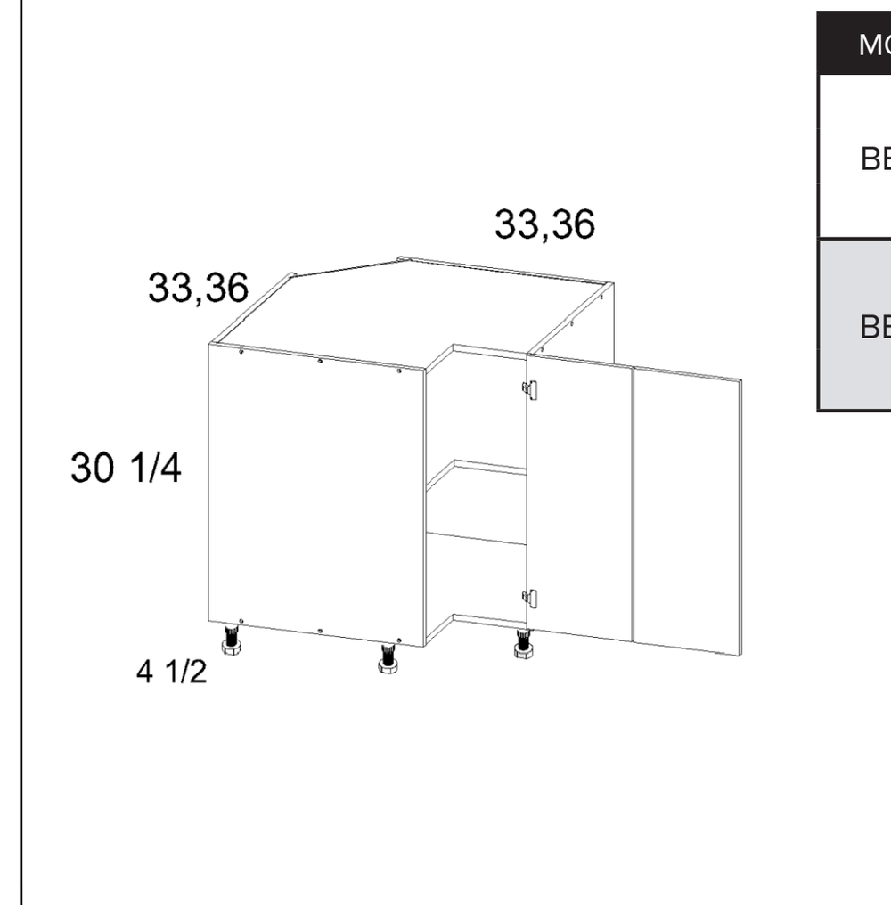Base Easy Reach Cabinets — dimensional drawing