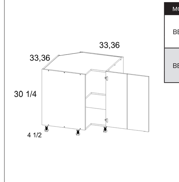 Torino White Pine Base Easy Reach Cabinets — dimensional drawing