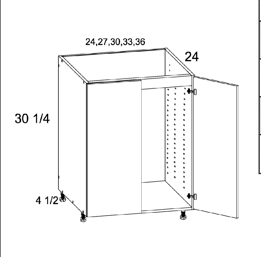 Full Height Double Door Sink Bases — dimensional drawing