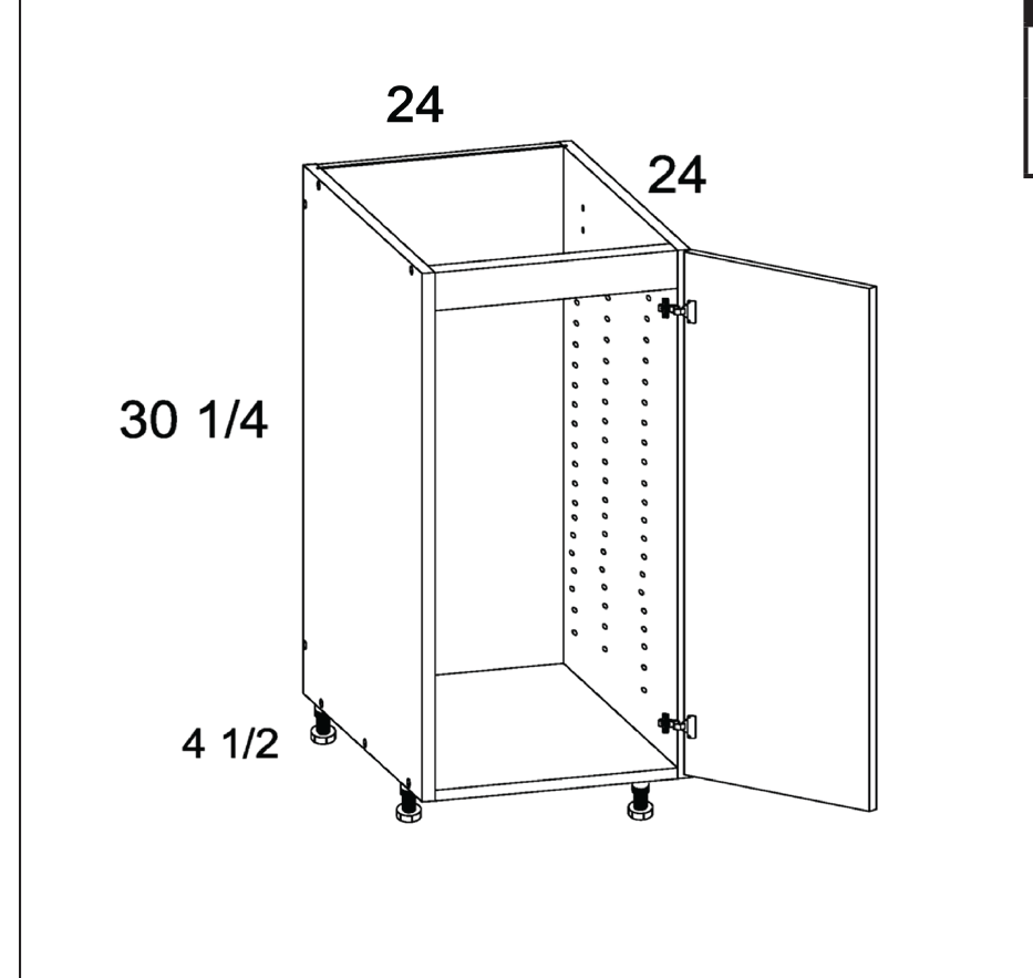 Full Height Single Door Sink Base — dimensional drawing
