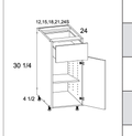 Torino White Pine Single Door Single Drawer Bases — dimensional drawing
