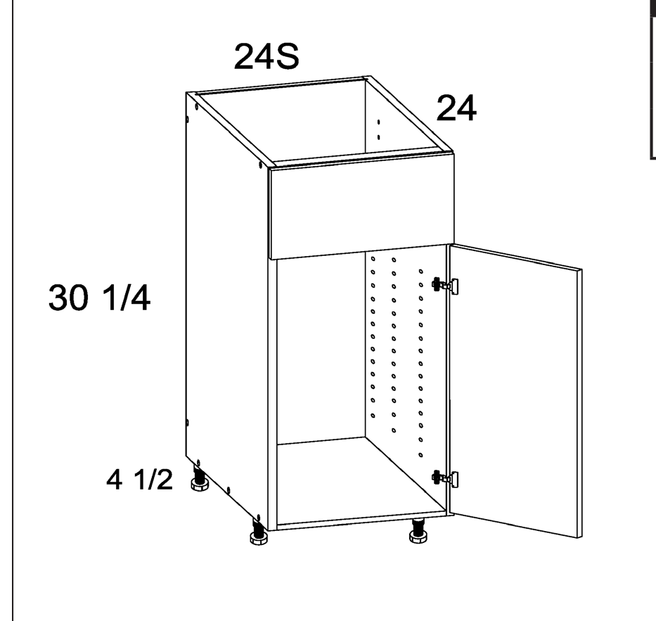 Single Door Single False Drawer Front Sink Base — dimensional drawing