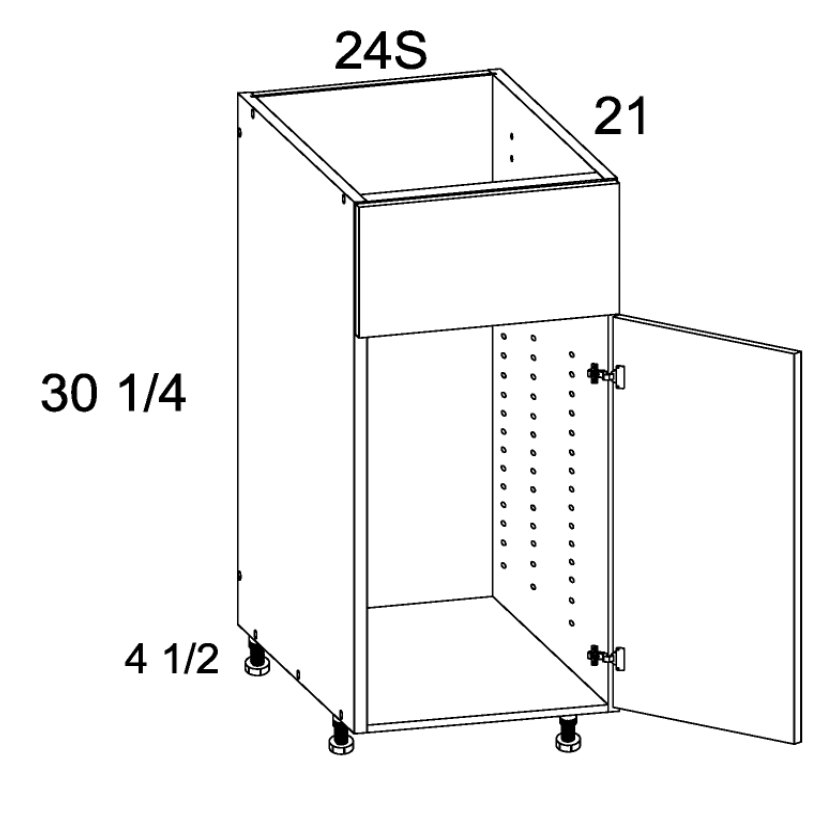 Torino White Pine Single Door Single False Drawer Front Vanity Sink Base — dimensional drawing