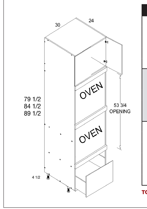 Torino White Pine Tall Double Oven One Drawer Utility Cabinet — dimensional drawing