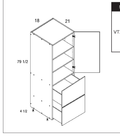 Torino White Pine Tall One Door Two Drawer Vanity Utility Cabinets — dimensional drawing