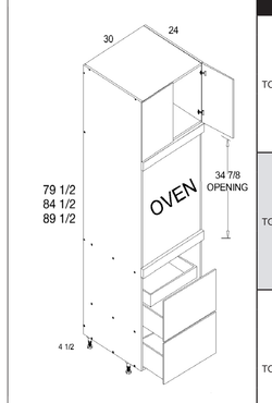 Torino White Pine Tall Single Oven Two Drawer One Inner Drawer Utility Cabinet — dimensional drawing