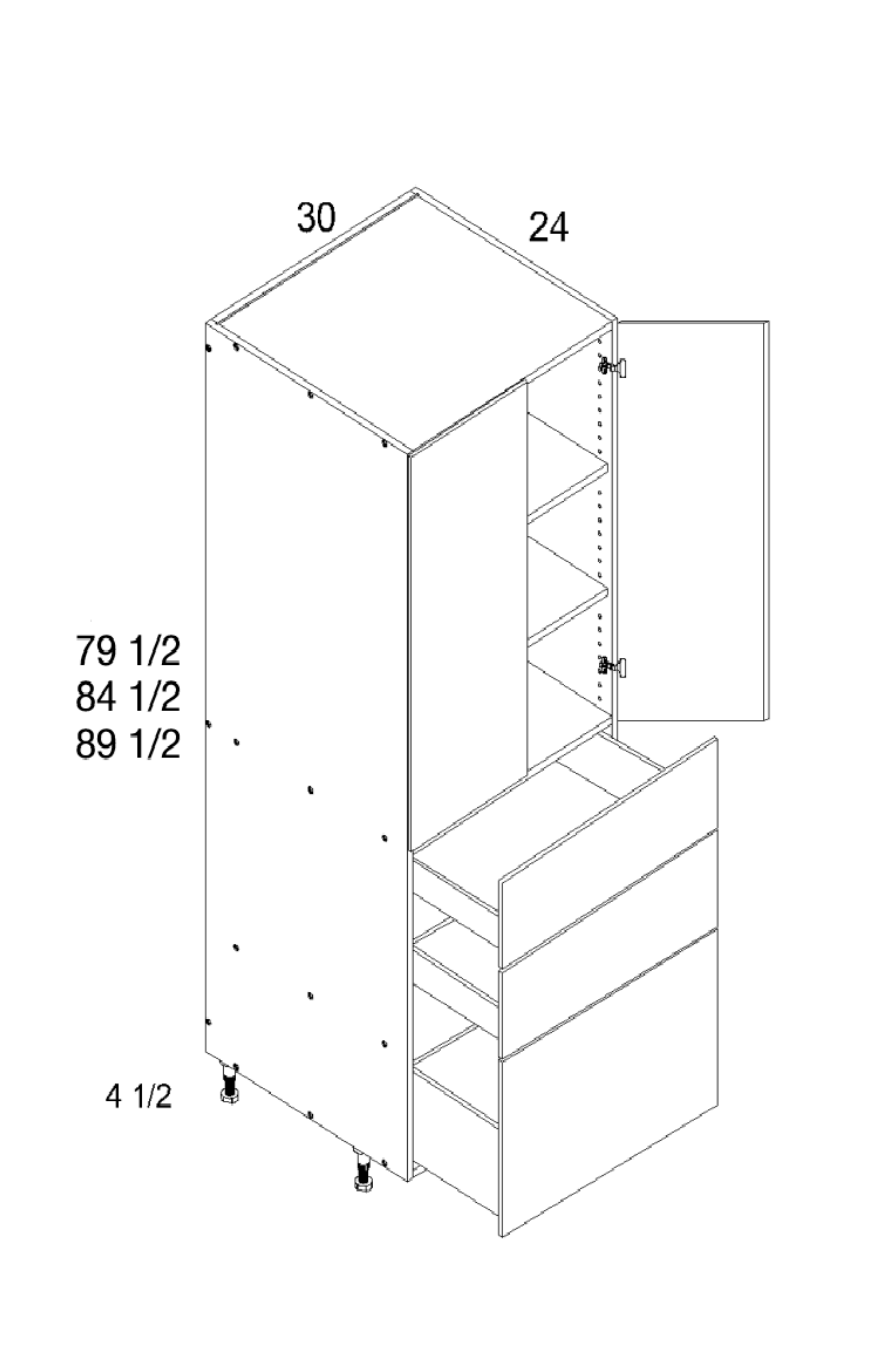 Tall Two Door Three Drawer Utility Cabinets — dimensional drawing