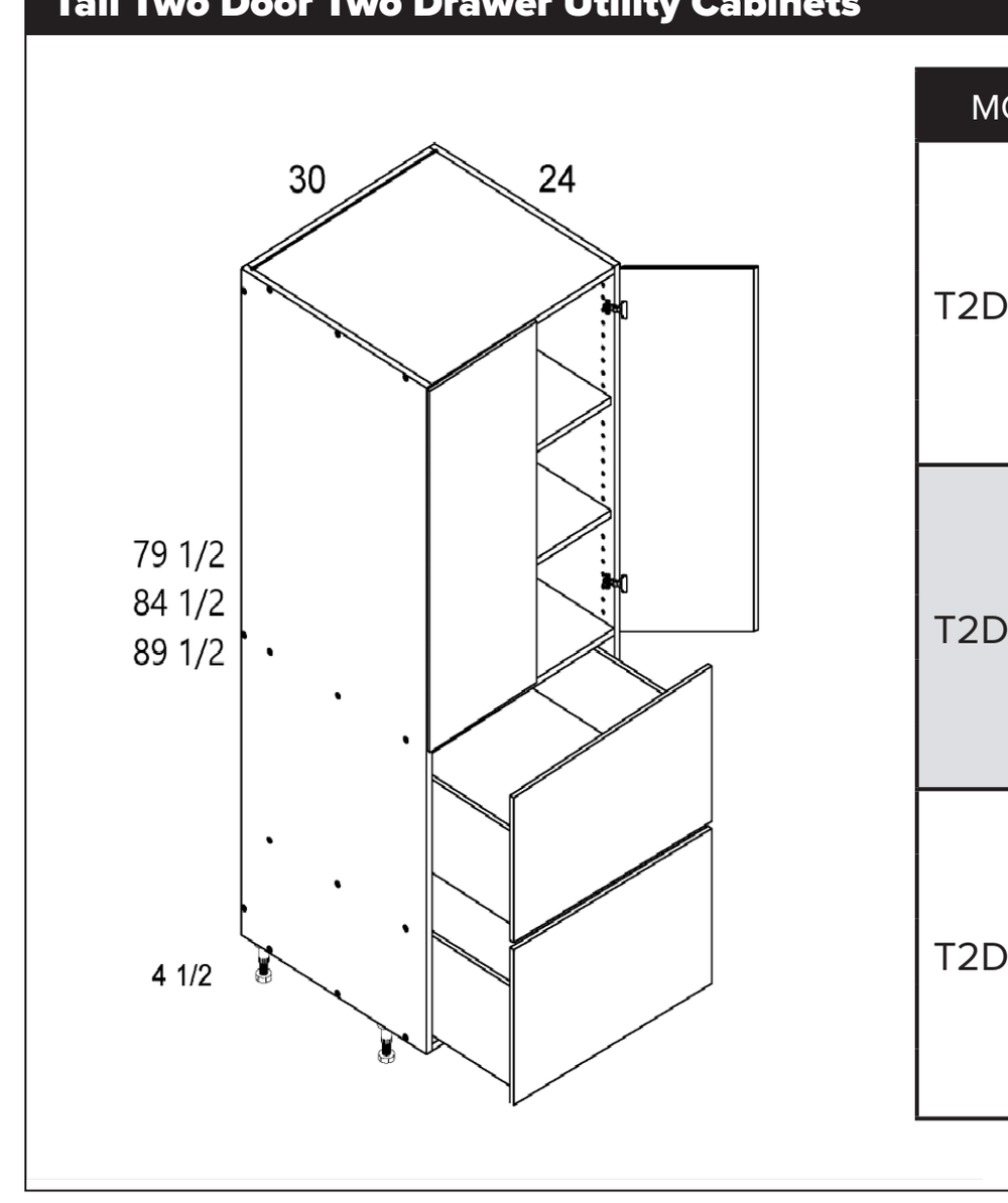 Tall Two Door Two Drawer Utility Cabinets — dimensional drawing