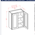 White Shaker 30" High Wall Cabinets - Double Door *Two Adjustable Shelves — dimensional drawing