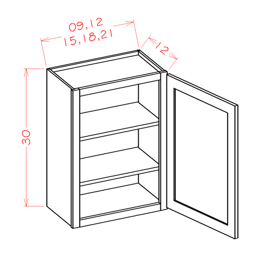 30" High Wall Cabinets - Single Door *Two Adjustable Shelves — dimensional drawing