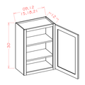 White Shaker 30" High Wall Cabinets - Single Door *Two Adjustable Shelves — dimensional drawing