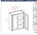 White Shaker 36" High Wall Cabinets - Double Door *Two Adjustable Shelves — dimensional drawing