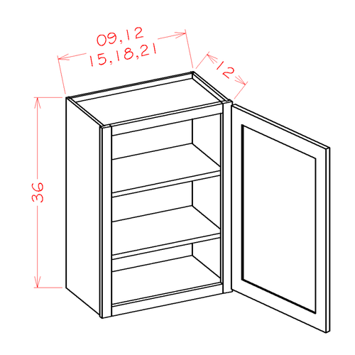 36" High Wall Cabinets - Single Door *Two Adjustable Shelves — dimensional drawing
