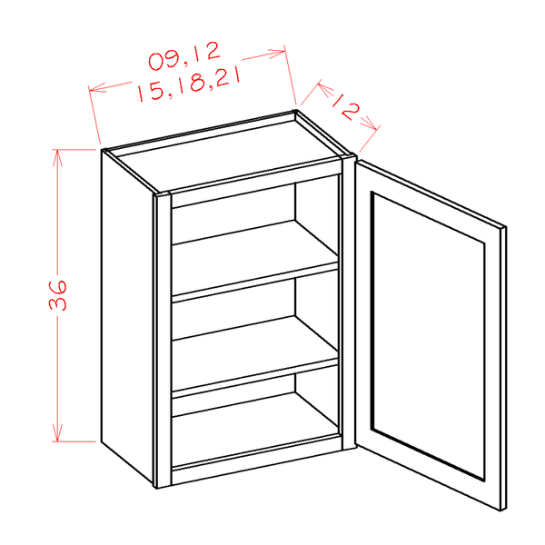 36" High Wall Cabinets - Single Door *Two Adjustable Shelves — dimensional drawing