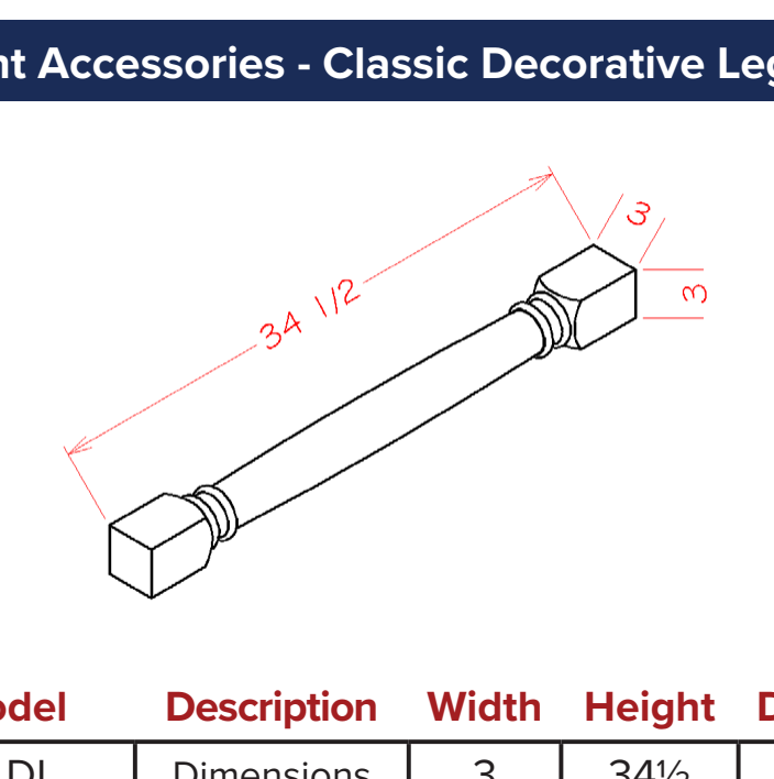Accent Accessories - Classic Decorative Leg — dimensional drawing