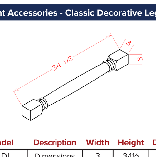 Accent Accessories - Classic Decorative Leg — dimensional drawing