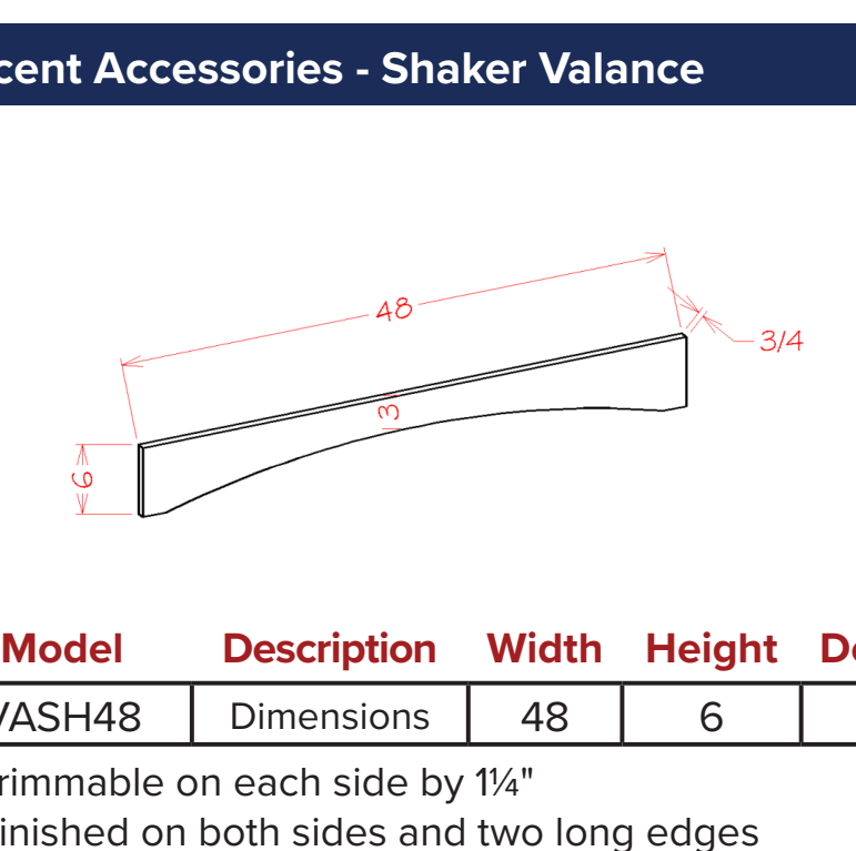 Accent Accessories - Shaker Valance — dimensional drawing