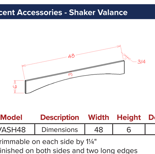 Accent Accessories - Shaker Valance — dimensional drawing