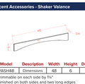 White Shaker Accent Accessories - Shaker Valance — dimensional drawing