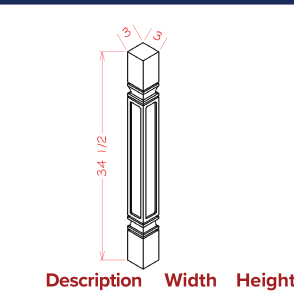 Accent Accessories - Square Decorative Leg — dimensional drawing