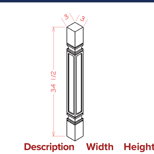 Accent Accessories - Square Decorative Leg — dimensional drawing