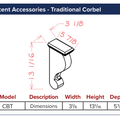 White Shaker Accent Accessories - Traditional Corbel — dimensional drawing