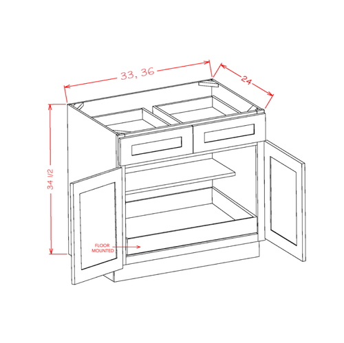 Accessory Base Cabinets - Double Door Double Drawer One Rollout Shelf Base Kit — dimensional drawing