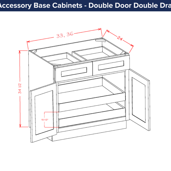 Accessory Base Cabinets - Double Door Double Drawer Two Rollout Shelf Base Kit — dimensional drawing