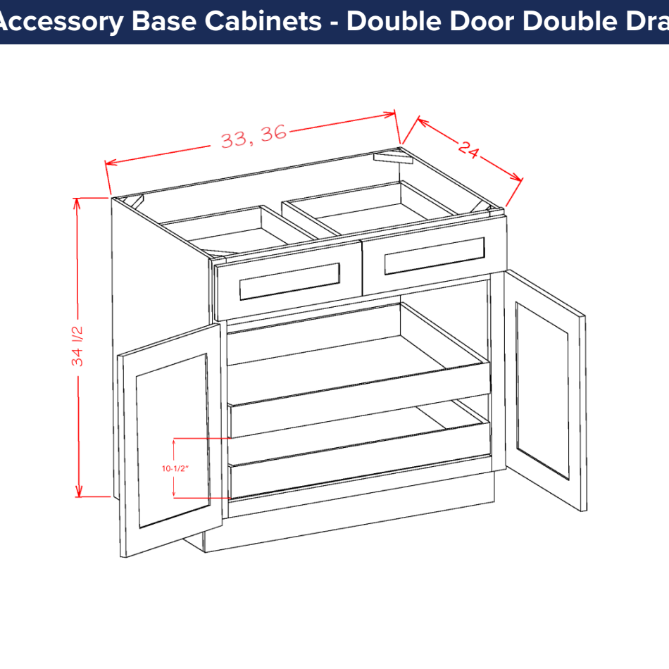 Accessory Base Cabinets - Double Door Double Drawer Two Rollout Shelf Base Kit — dimensional drawing