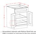 Accessory Base Cabinets - Double Door Single Drawer Two Rollout Shelf Base Kit — dimensional drawing