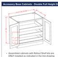 White Shaker Accessory Base Cabinets - Double Full Height Door Three Rollout Shelf Base Kit — dimensional drawing