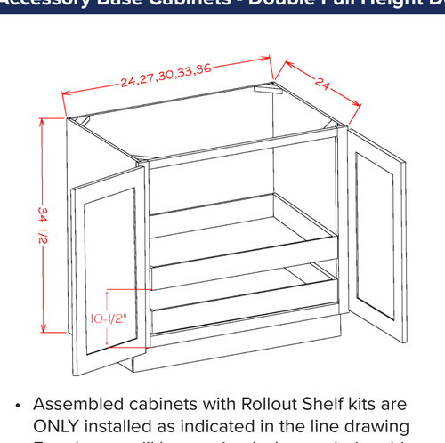 Accessory Base Cabinets - Double Full Height Door Two Rollout Shelf Base Kit — dimensional drawing