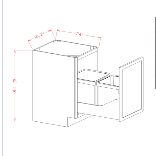 Accessory Base Cabinets - Full Height Door Base Kit with Double Trash Can Pullout — dimensional drawing
