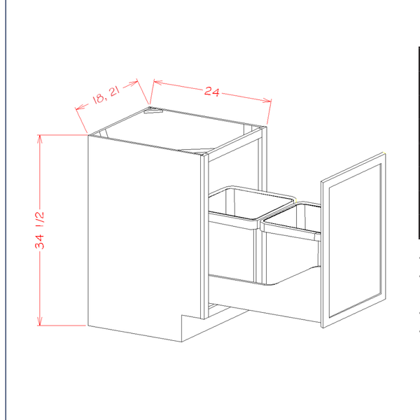 Accessory Base Cabinets - Full Height Door Base Kit with Double Trash Can Pullout — dimensional drawing