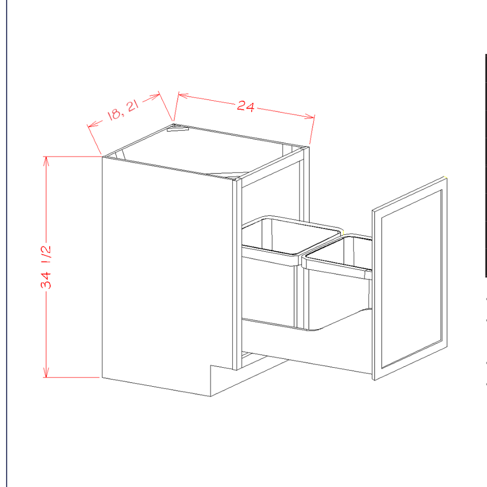 Accessory Base Cabinets - Full Height Door Base Kit with Double Trash Can Pullout — dimensional drawing