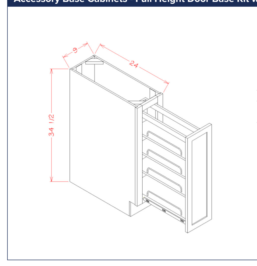 Accessory Base Cabinets - Full Height Door Base Kit with Shelf Pullout — dimensional drawing